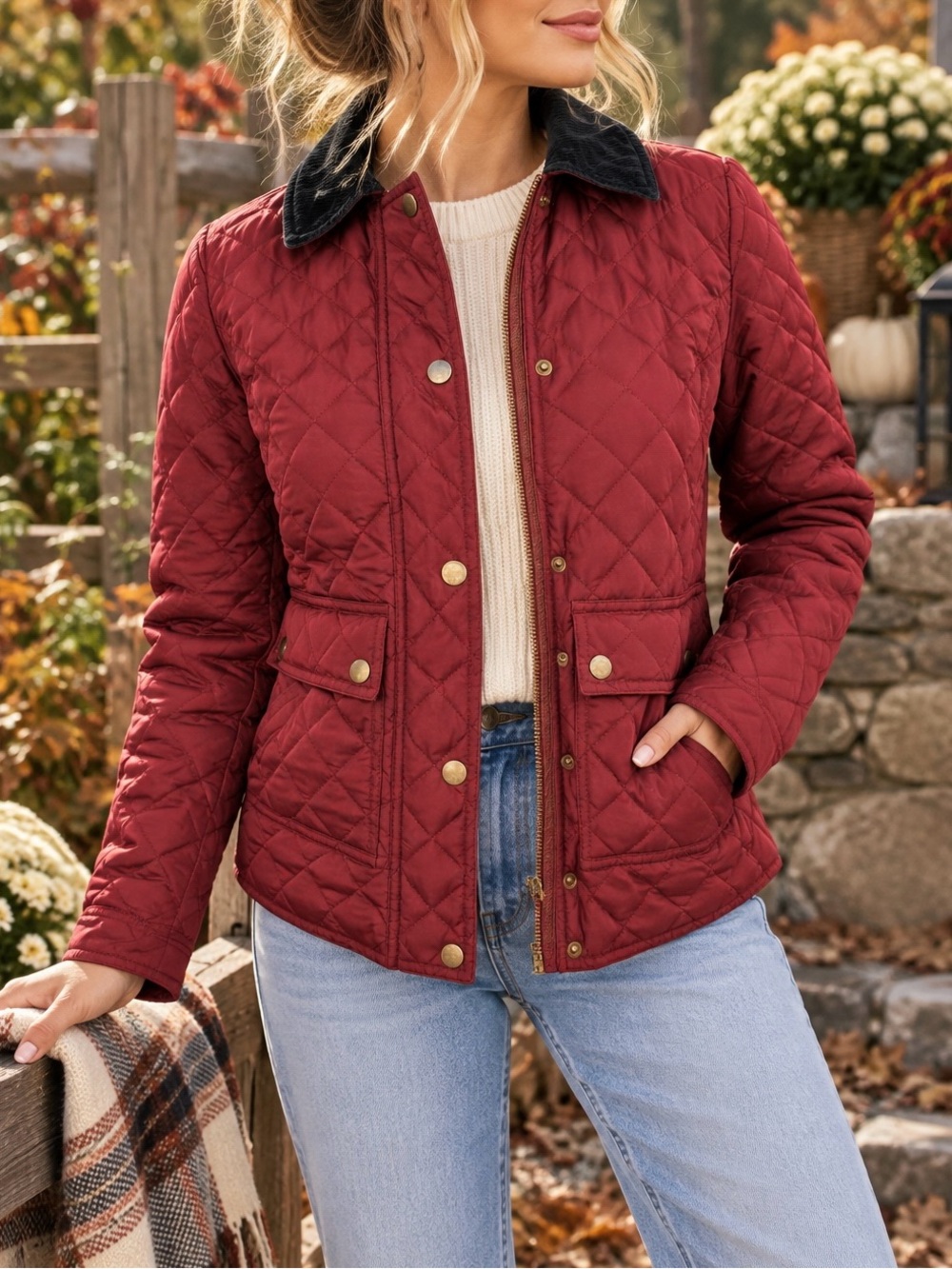 J.Crew Quilted Tack Jacket in Crimson Maple Red (Size XS)